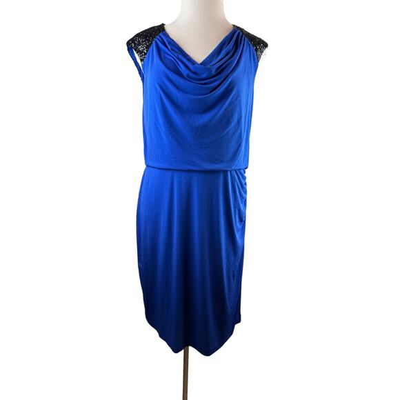 NWT Calvin Klein Atlantis Royal Blue Sheath Dress Sequin Stretch Plus Size 18W - Picture 2 of 16